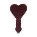 Heart-shaped burgundy suede paddle with contoured handle and S&M logo tag on white background.