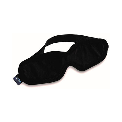 Black velvet blindfold with elastic strap for comfortable sensory play, part of a beginner's fantasy kit.