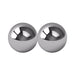Pair of polished stainless steel balls with a smooth reflective surface for intimate play.