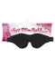 Black soft blindfold with elastic strap displayed on pink and white packaging labeled Soft Blindfold.