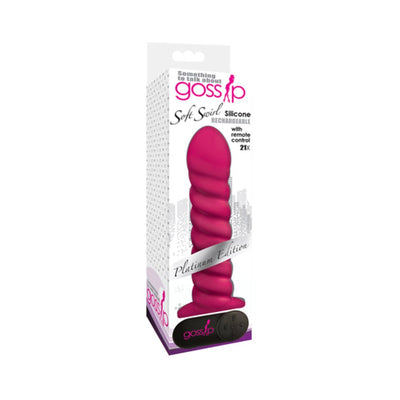Magenta silicone Soft Swirl 21Fx vibrator with remote control in clear retail packaging.