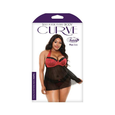 Sophia Halter Babydoll & Panty Black, Red 1X2X - SexToy.com