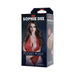 Packaging of Sophie Dee Ultraskyn Pocket Pussy featuring a model in red lingerie and product details on a dark background.