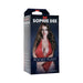 Packaging box of Sophie Dee Ultraskyn Pocket Pussy featuring a portrait of a woman in red lace lingerie on a dark background.