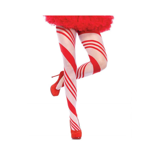 Spandex Sheer Candy Striped Pantyhose O/S Red White | SexToy.com