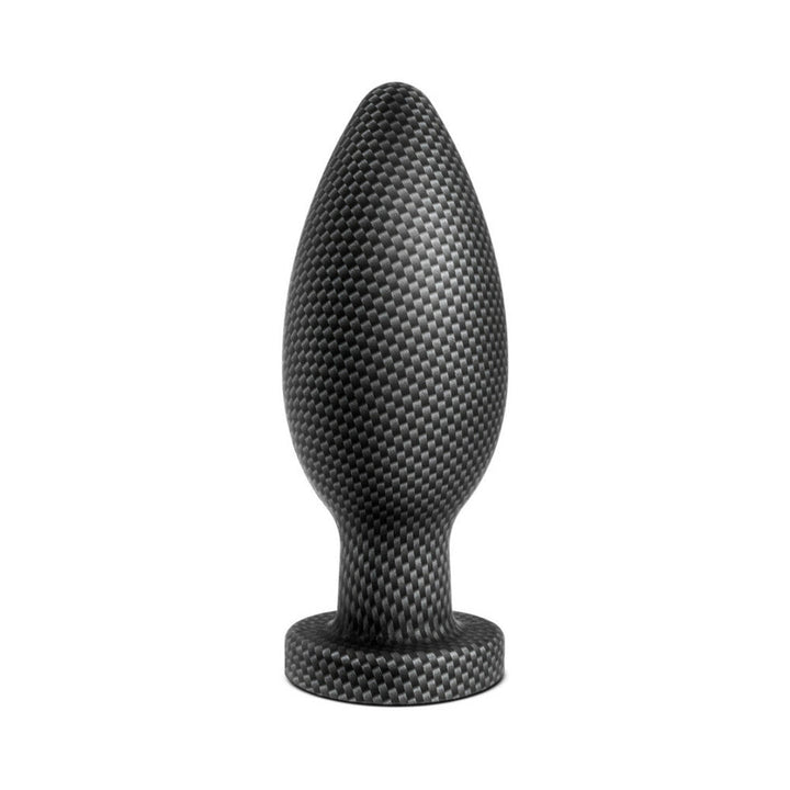 Medium-sized silicone plug with carbon fiber texture and suction cup base, designed for comfortable and secure fit.