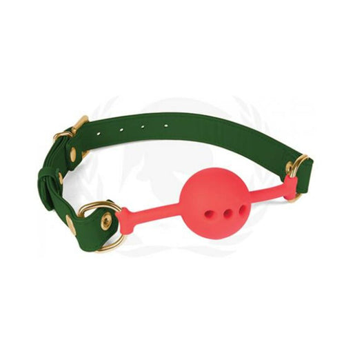 Spartacus 46 Mm Red Silicone Ball Gag With Green Pu Strap | SexToy.com