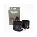 Black neoprene ankle restraints with silver lobster clasps and Velcro fastenings displayed with packaging.