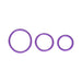 Set of three purple flexible silicone cock rings in varying sizes displayed on a white background.