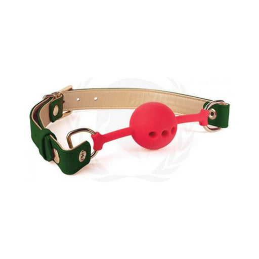 Spartacus Silicone Ball Gag W/green Gold Pu Straps - 46 Mm - SexToy.com