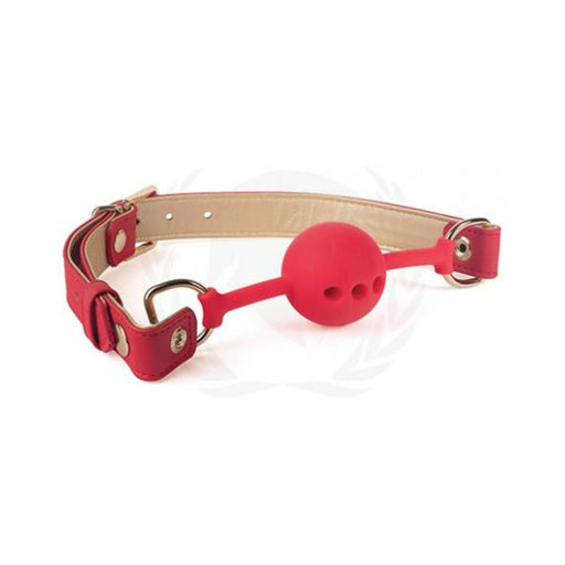 Spartacus Silicone Ball Gag W/red Gold Pu Straps - 46 Mm - SexToy.com