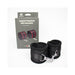 Black neoprene wrist restraints with adjustable Velcro and metal lobster clasp, displayed with packaging box.