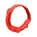 Adjustable red silicone cock ring with quick release tab and textured ball rope for customizable fit.