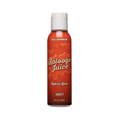 4oz bottle of Splooge Juice hybrid glide lubricant by Doc Johnson with orange label and white cap