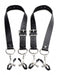 Black adjustable PU leather spreader straps with metal clamps and rubber tips for secure, comfortable wear.