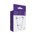 Packaging of Squeeze N Please Nipple Clamps Chain Kinx showing product features and dimensions on purple and white box.