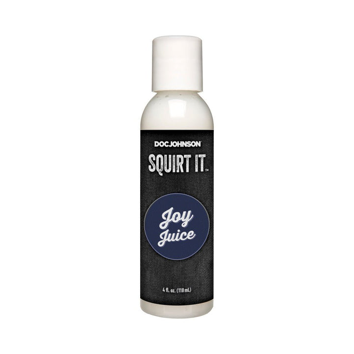 4 fl. oz bottle of Doc Johnson Squirt It Joy Juice enhancing liquid with black and blue label.