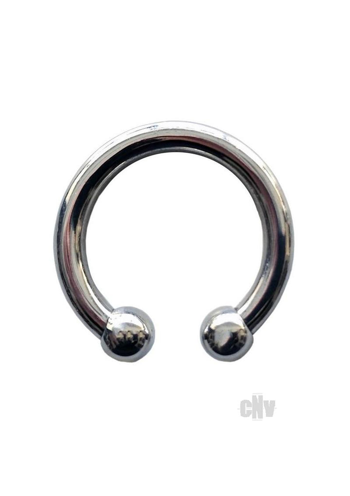 Polished stainless steel horseshoe ring with rounded ends, 30mm diameter, designed for intimate wear.