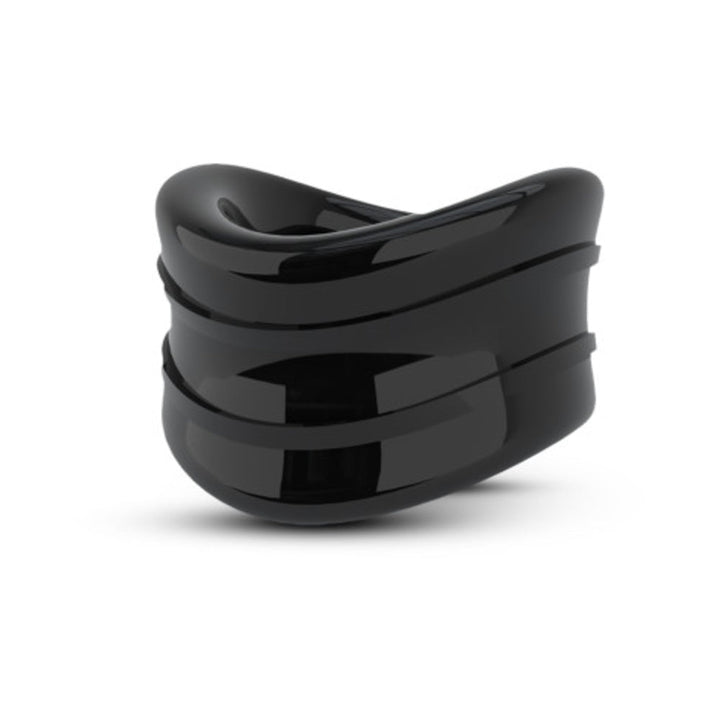 Black glossy 1-inch scrotum stretcher ring made of smooth, durable TPE material for comfortable ball stretching.