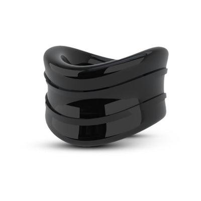 Black glossy 1-inch scrotum stretcher ring made of smooth, durable TPE material for comfortable ball stretching.
