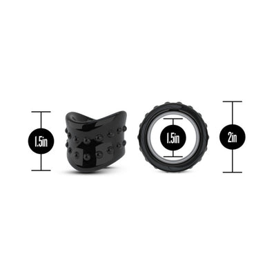 Black textured ball stretcher with dimensions labeled 1.5 inches height and 2 inches outer diameter.