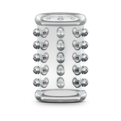 Clear textured stretchy cock sleeve with raised ticklers for enhanced sensation and fit