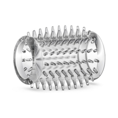 Clear textured stretchy cock sleeve with raised ticklers for enhanced sensation and stimulation.