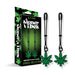 Stoner Vibes Chronic Collection adjustable black metal tweezer nipple clamps with green cannabis leaf charms and soft rubber tips.