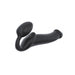Black bendable strapless strap-on with ergonomic design and dual stimulation features made of soft-touch silicone.