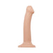 Medium-sized bendable silicone dildo with suction base in natural skin tone color.