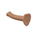 Medium-sized bendable silicone dildo with heart-shaped suction base in a natural brown tone.