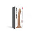 Medium size dual density bendable silicone dildo with suction base in tan color, displayed with packaging box.