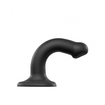 Black dual density bendable silicone dildo with suction cup base, small size, ergonomic curved design.