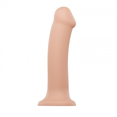 Strap-on-me Dual Density Bendable Dildo XL in skin tone with suction cup base and flexible silicone design.