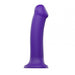 Purple dual density bendable silicone dildo with suction cup base, 20 cm length and ergonomic design.