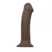 Dark brown dual density bendable silicone dildo with suction cup base, 20 cm length, ergonomic design.