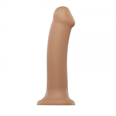 XL dual density bendable silicone dildo with suction cup base in natural skin tone color