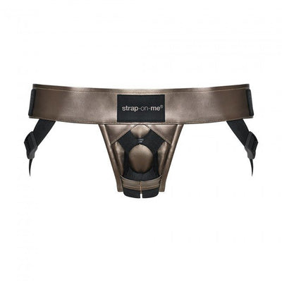 Strap-On-Me Curious leatherette harness with adjustable black straps and velcro closure for secure, comfortable fit.