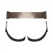 Leatherette strap-on harness with adjustable black thigh straps and wide back support panel in brown.