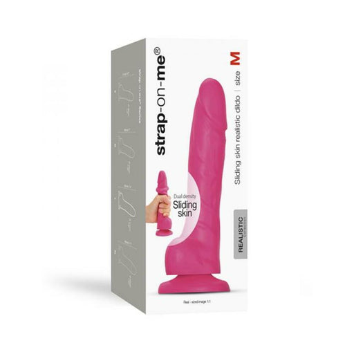 Strap-on-me Sliding Skin Realistic Dual-density Dildo Fuchsia M | SexToy.com