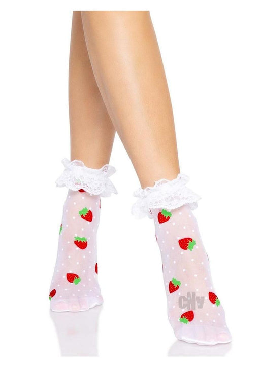 Strawberry Dot Ruffle Anklets Os Wht/red - SexToy.com