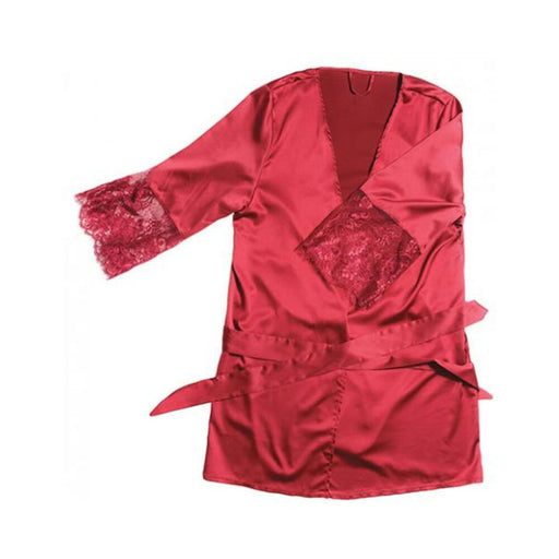 Stretch Satin Robe Lace Details Sleeves Red O/S - SexToy.com