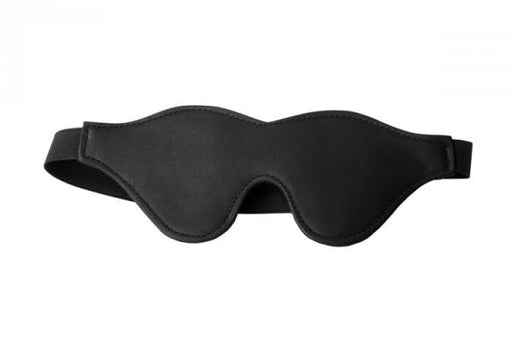 Black fleece-lined blindfold with adjustable strap for comfortable sensory play.