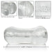 Clear dual-ended stroker sleeve with anatomically textured chambers and soft Invisi-Skin material for realistic sensation.