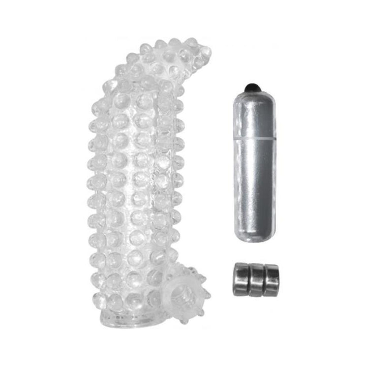 Studded Cock Teaser Penis Extension With Bullet Vibrator Clear Studded Cock Teaser Penis Extension With Bullet Vibrator Clear