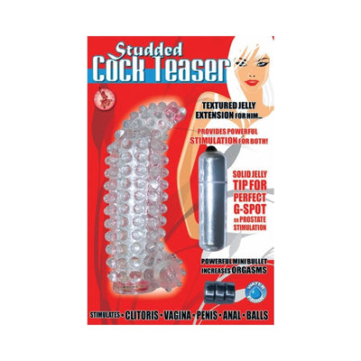 Studded Cock Teaser Penis Extension With Bullet Vibrator Clear Studded Cock Teaser Penis Extension With Bullet Vibrator Clear