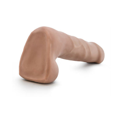 Realistic flesh-toned dual-density adult toy with poseable spine and plush base, designed for lifelike comfort and pleasure.