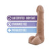 Realistic brown silicone adult toy with lab certified, fragrance free, and phthalate free labels.