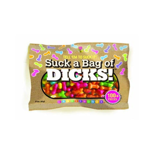 Colorful novelty candy bag with playful shapes and bold text, containing over 100 pieces of vibrant adult party candy.
