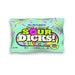 Colorful bag of sour fruit-flavored novelty candies with playful packaging and over 100 pieces inside.